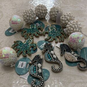 Teal and Gold Beaded Octopus Ornament